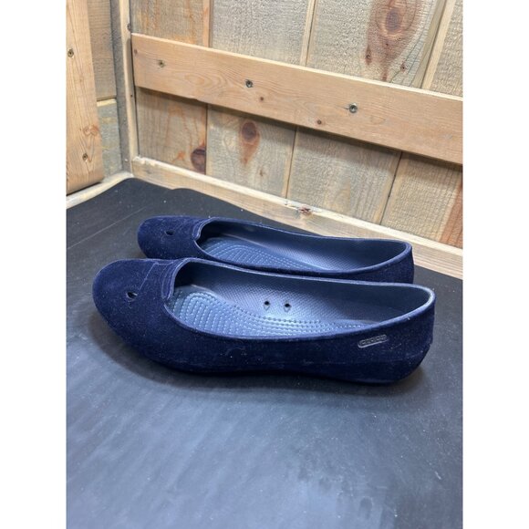Womens Crocs Navy Blue Velvet Ballet Flats Size 9 Slip-On Lightweight Casual - Picture 5 of 8